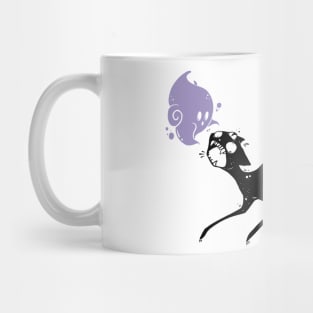 Creepy Cute Black Cat Monster With Ghost And Skull Art Mug